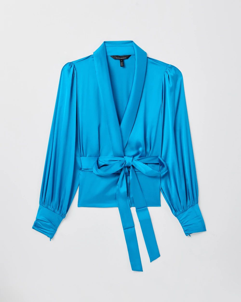 Petite Long Sleeve Wrap Satin Blouse